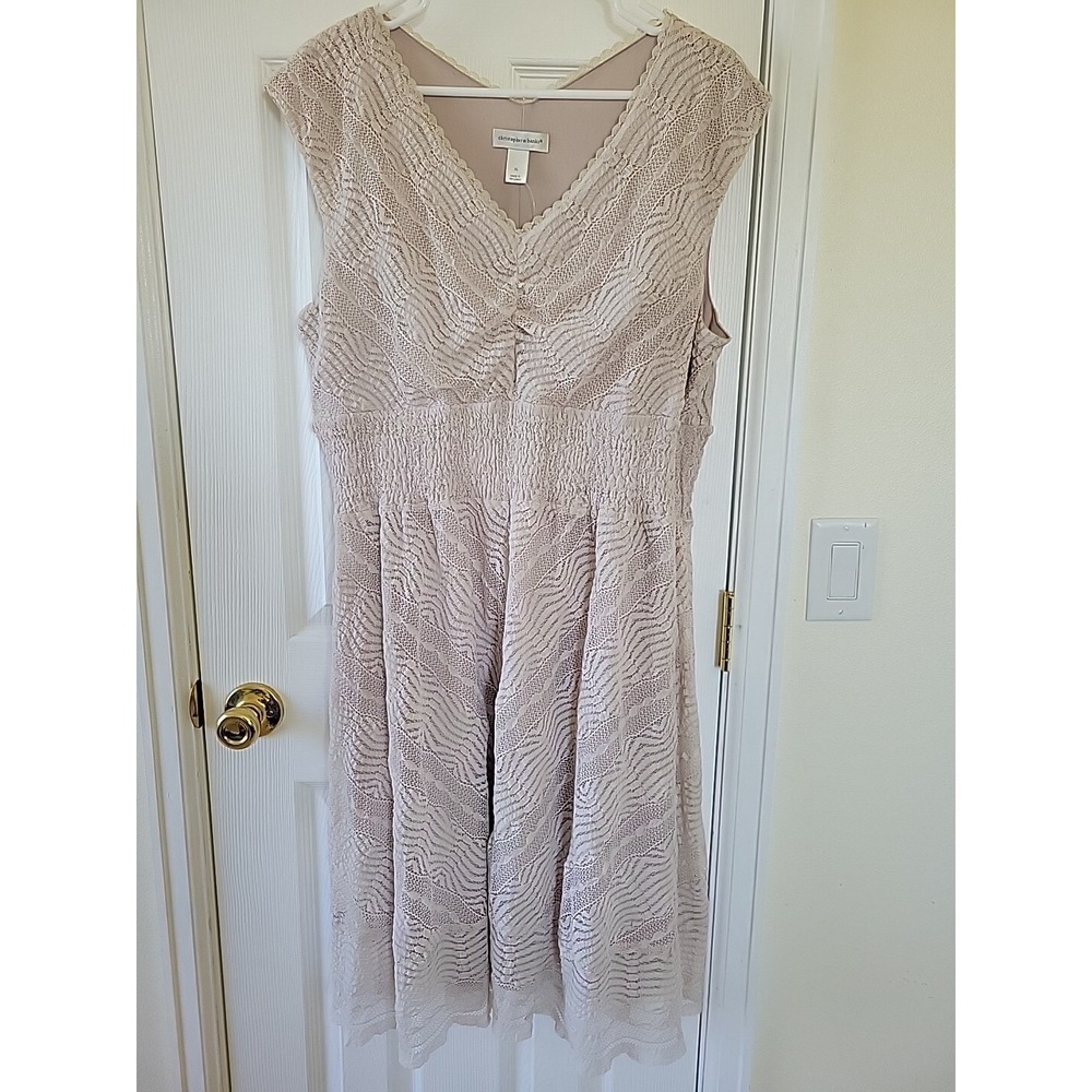 Christopher & Banks Lace V-Neck Smocked Waist Dress Beige XL NWT